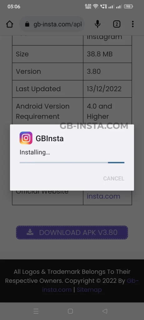 GB Instagram Installation in Process